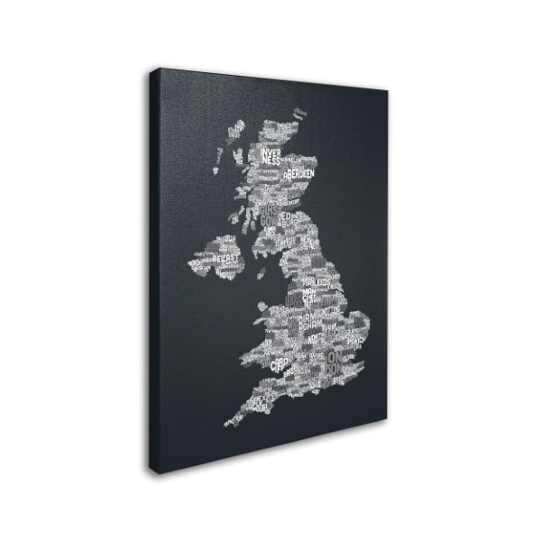 Michael Tompsett 'UK Cities Text Map 4' Canvas Art,14x19